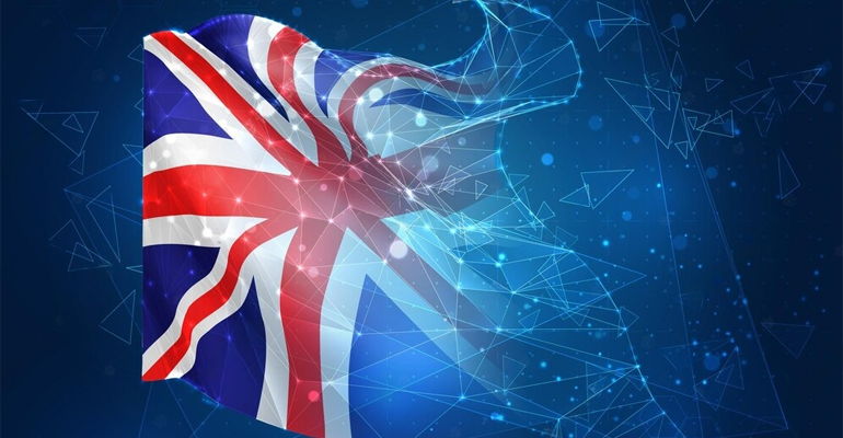 a picture of UK flag with technology background